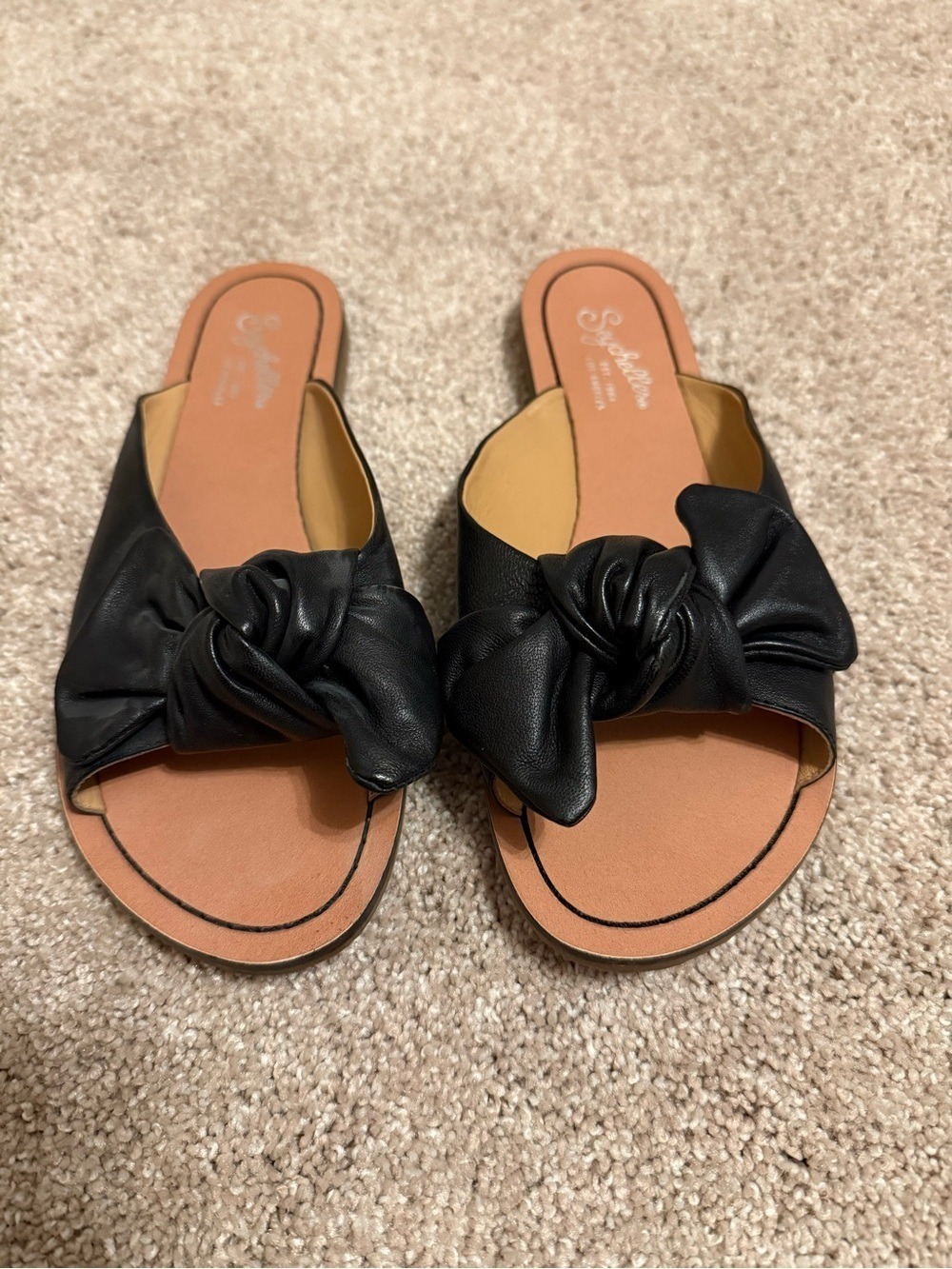 Seychelles Childlike Enthusiasm Black Bow Knotted Slide Sandals